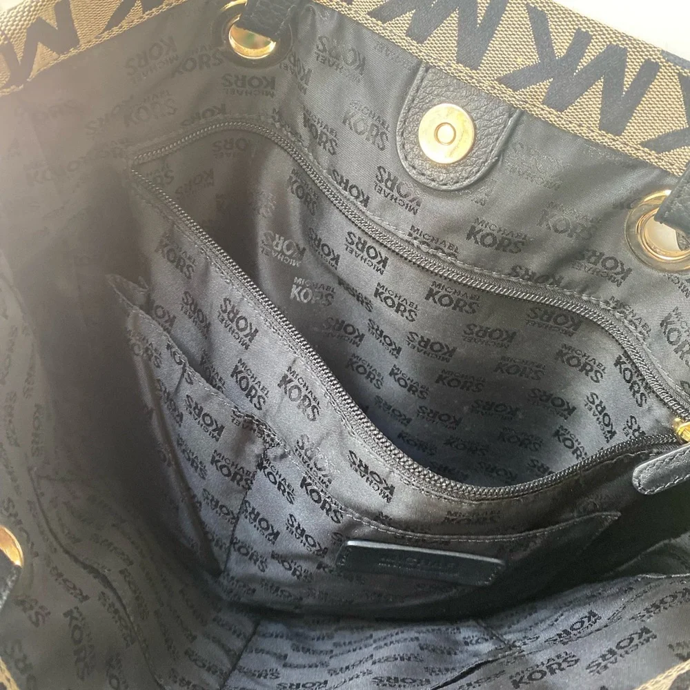 Michael Michael Kors jet set North South canvas tote beige black - Picture 8 of 9